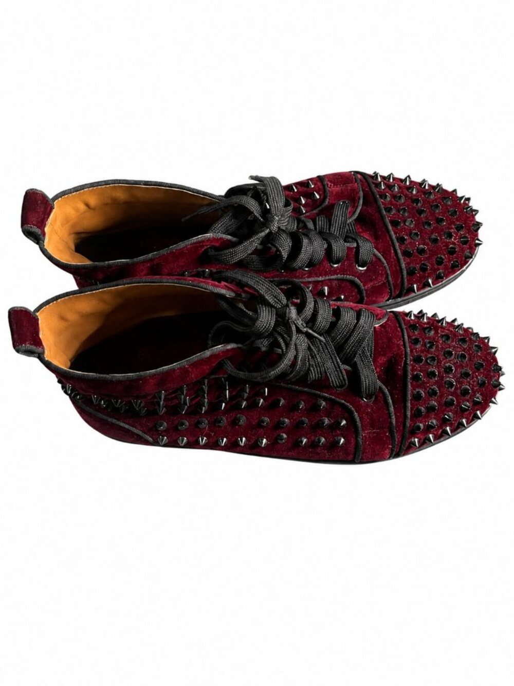 Christian Louboutin Louis Spikes Red Velvet High Top Black Studded EU 43 Men’s